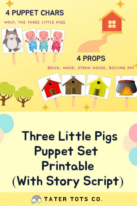 the three little pigs story puppet set with script