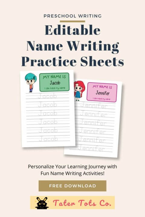 Free printable editable Name writing worksheet for preschoolers 001