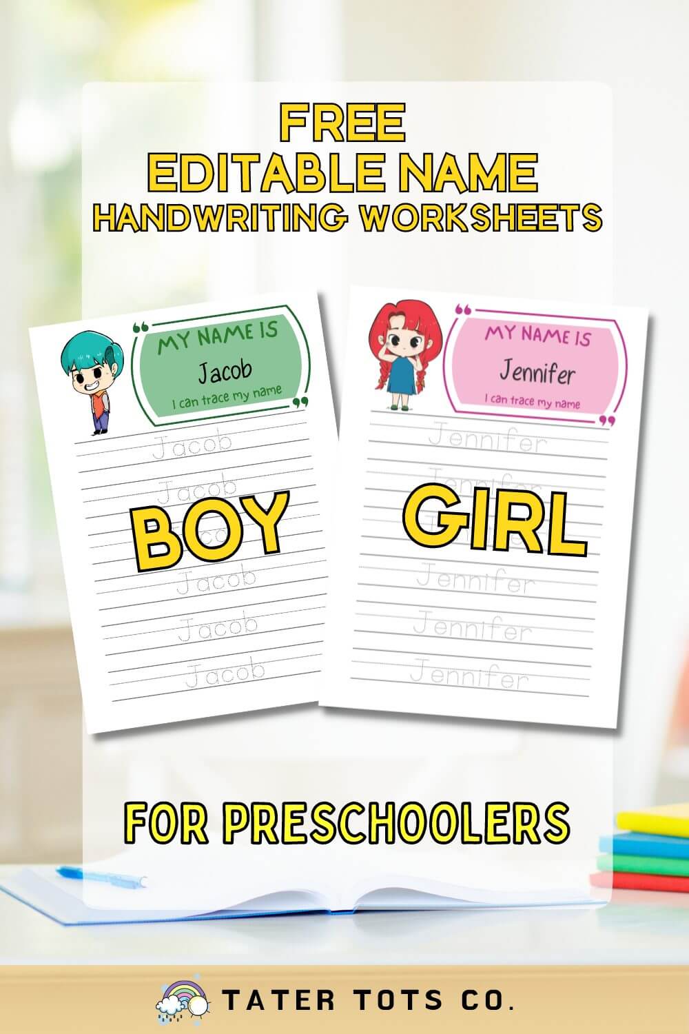 Free printable editable Name handwriting practice worksheets for