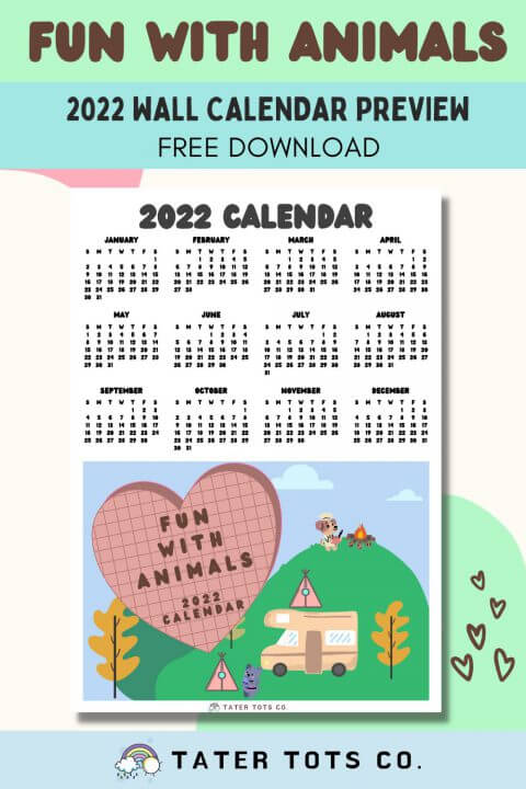 Free 2022 calendar printable wall poster Fun with Animals