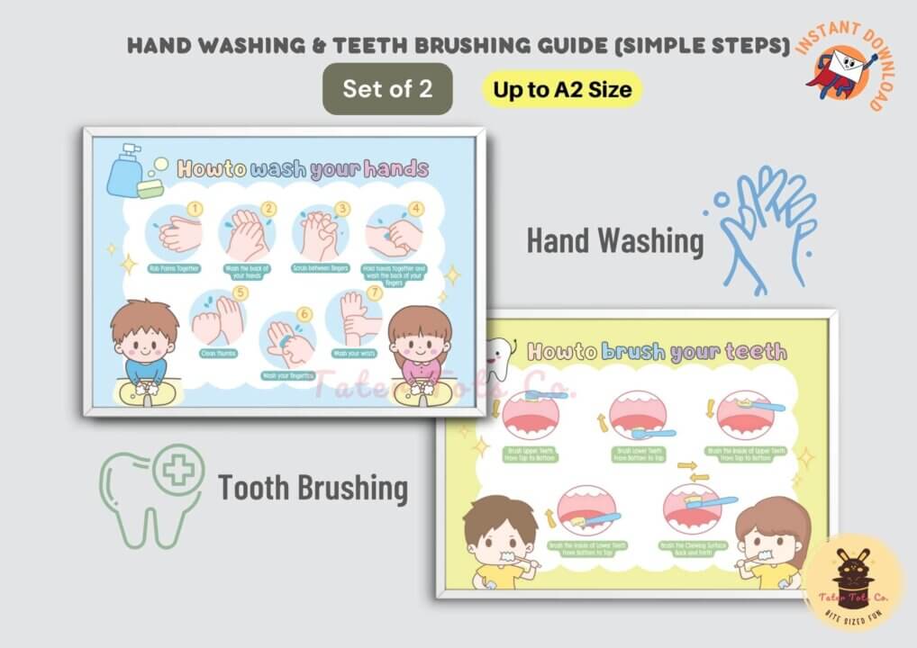 hand washing teeth brushing guide simple steps hand drawn illustrations for kids 001