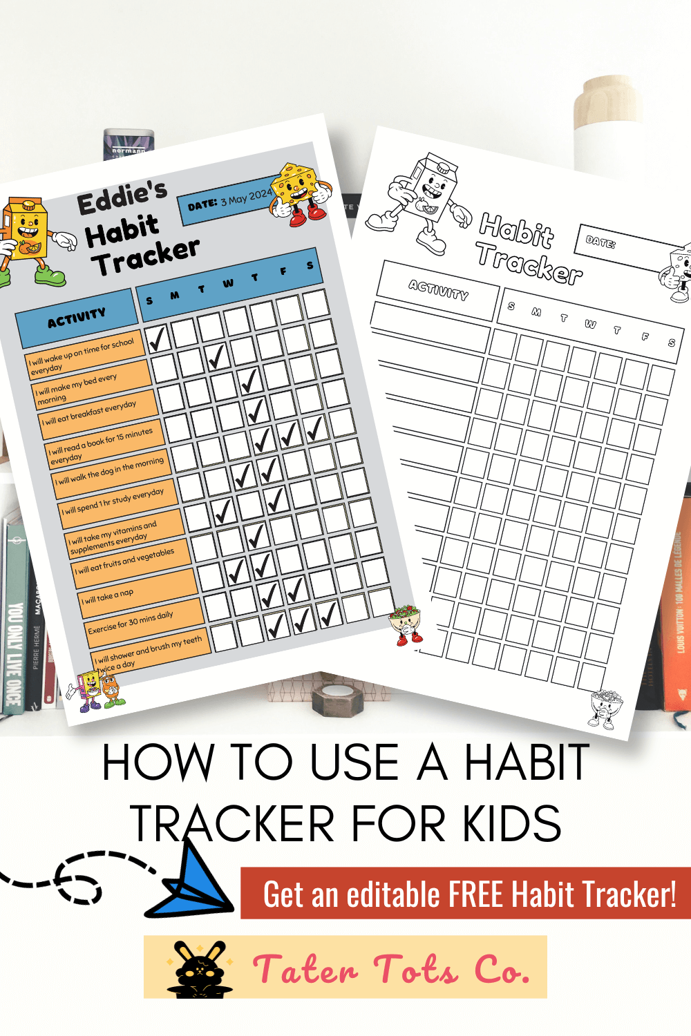 free personalized editable habit tracker for kids colorable version