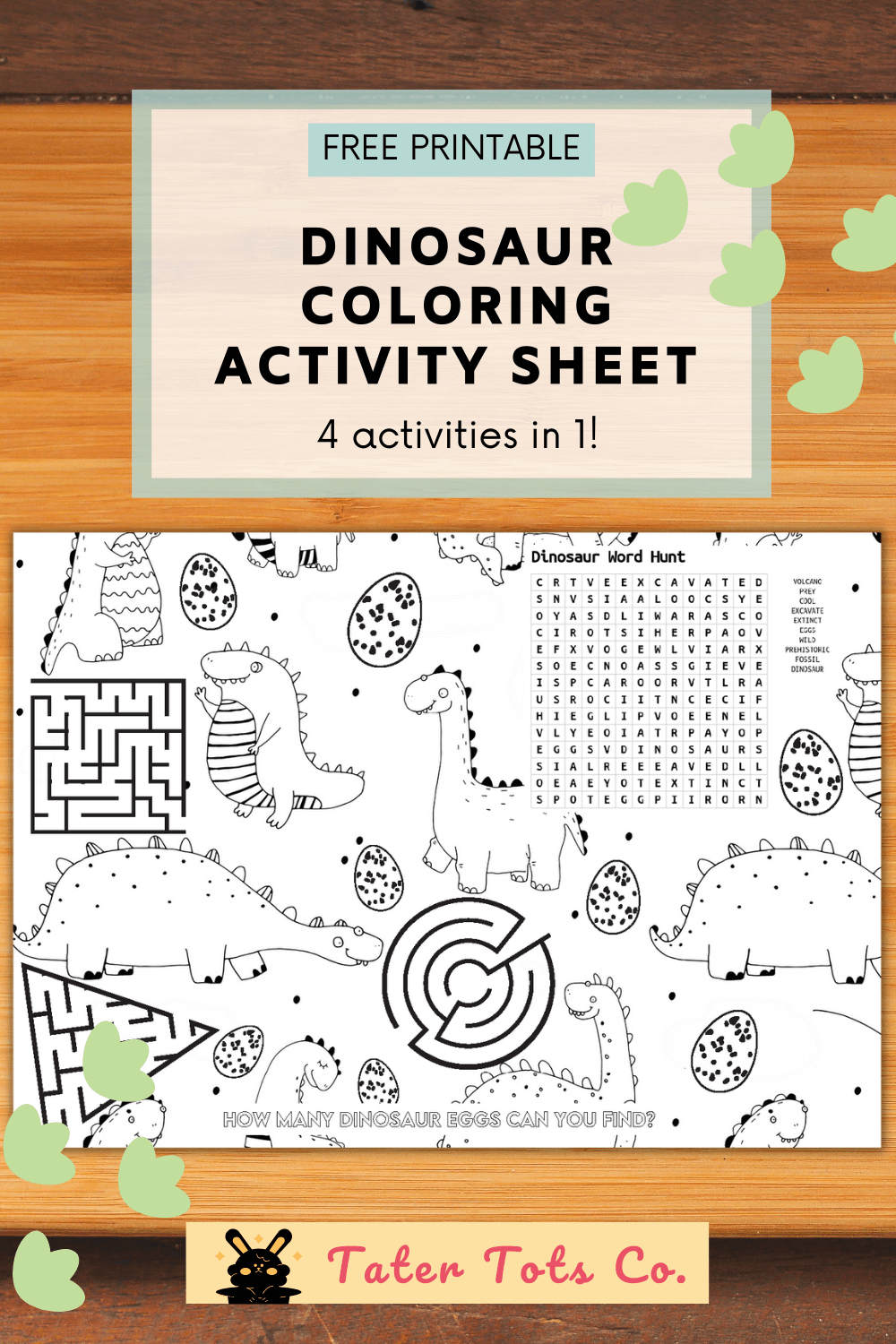 free printable dinosaur coloring activity learning placemat 001