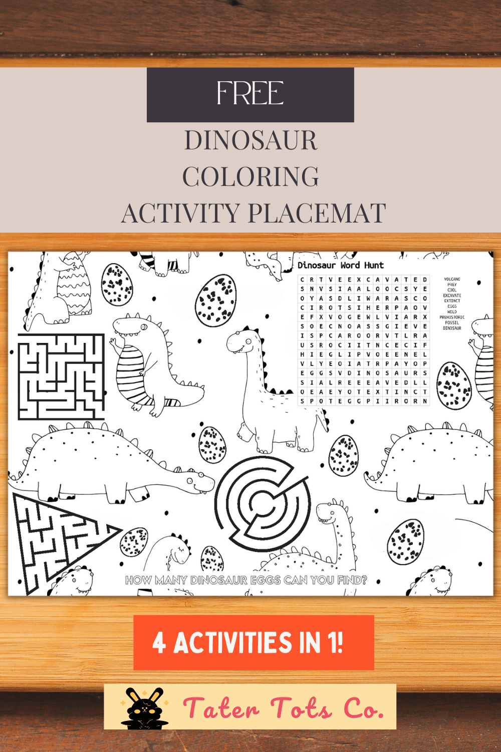 free printable dinosaur coloring activity learning placemat 01