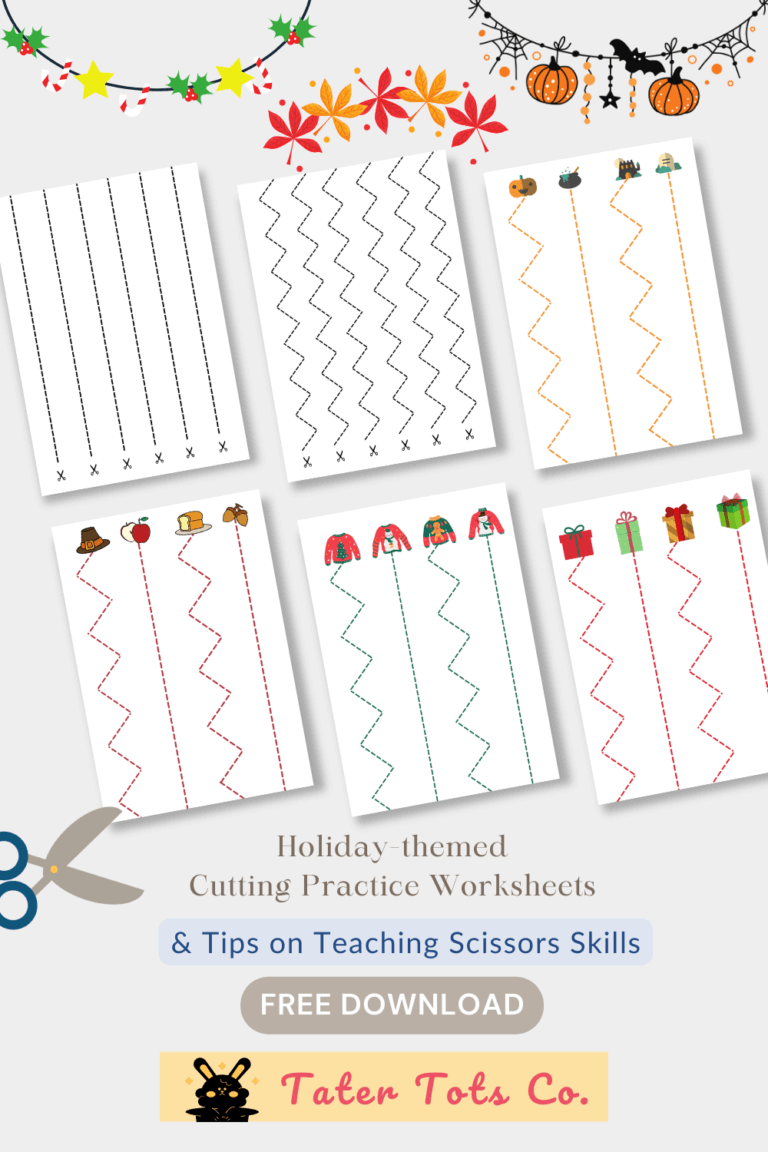 Holiday Scissor Skills: 6 Free Printable Worksheets and Tips for Teaching Scissor Use to Preschoolers