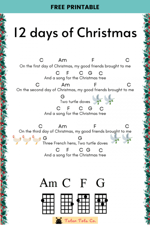 12 days of christmas christmas song ukulele chord free printable 002