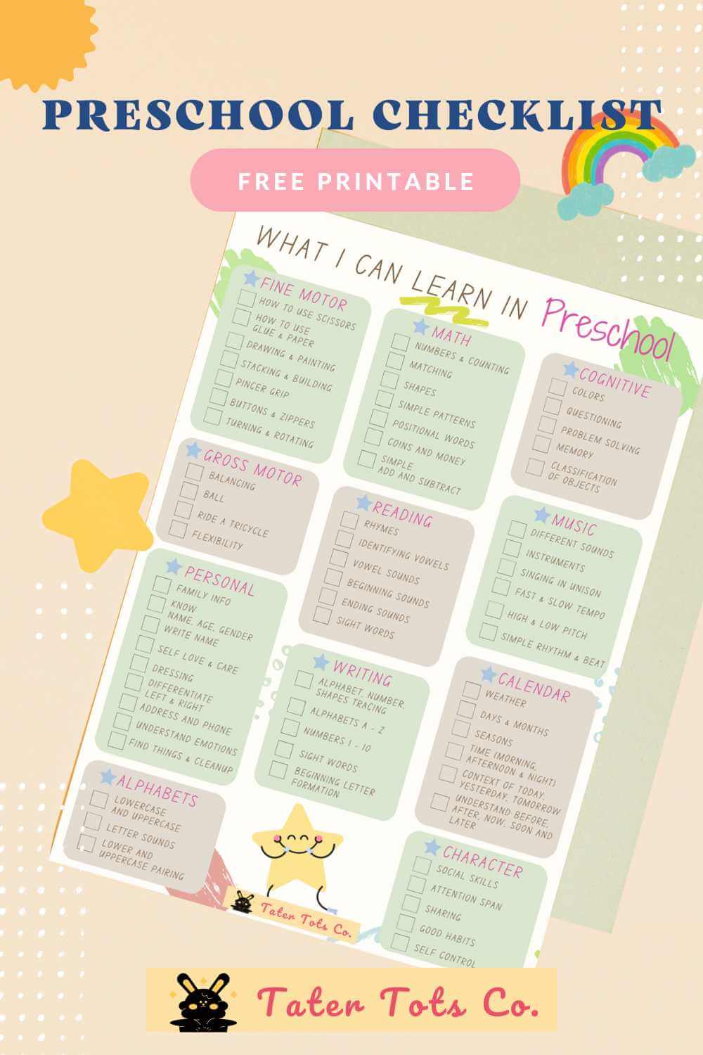 Preschool readiness checklist What I can learn back to school free printable download