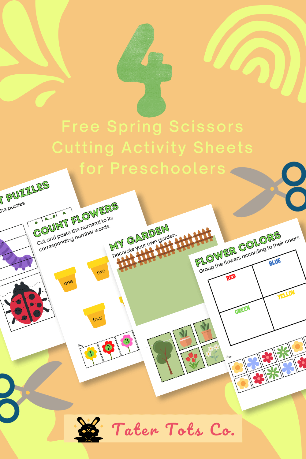 4 Free Printable Spring Themed Cutting Practice Worksheets for Preschoolers 001