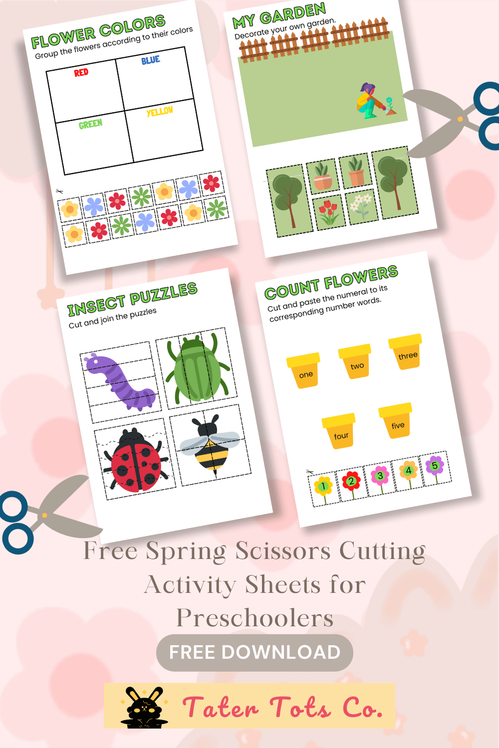 4 Free Printable Spring Themed Cutting Practice Worksheets for Preschoolers 002