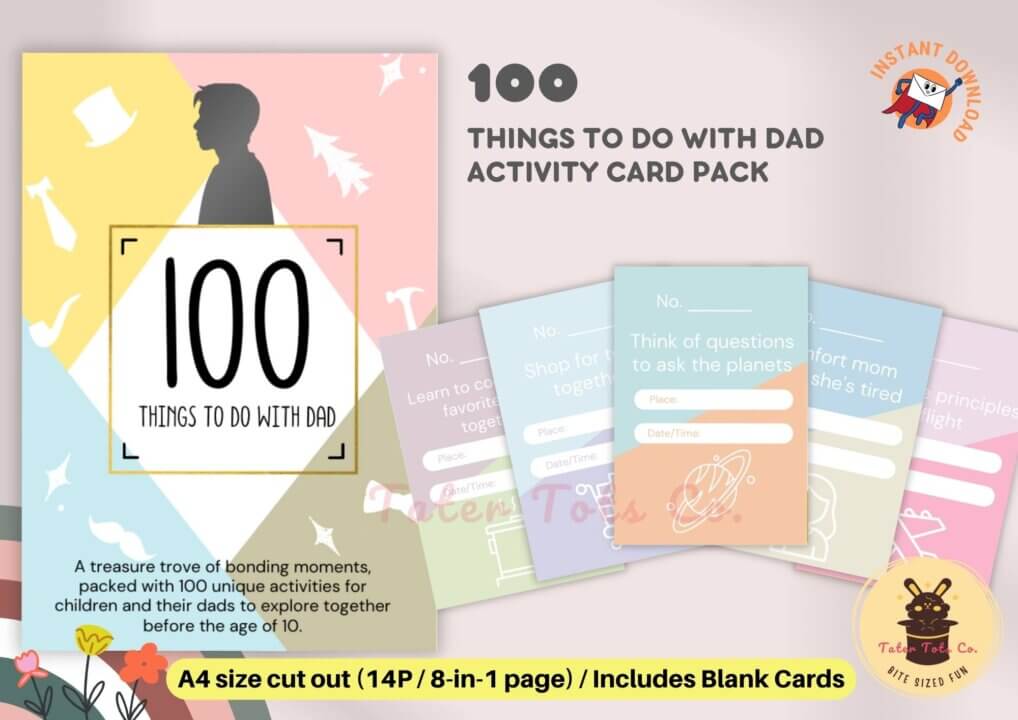 Printable Flashcards of 100 Little Things to do with Dad Bucket List Pastel To Do Kid Activities Checklist Cards 001