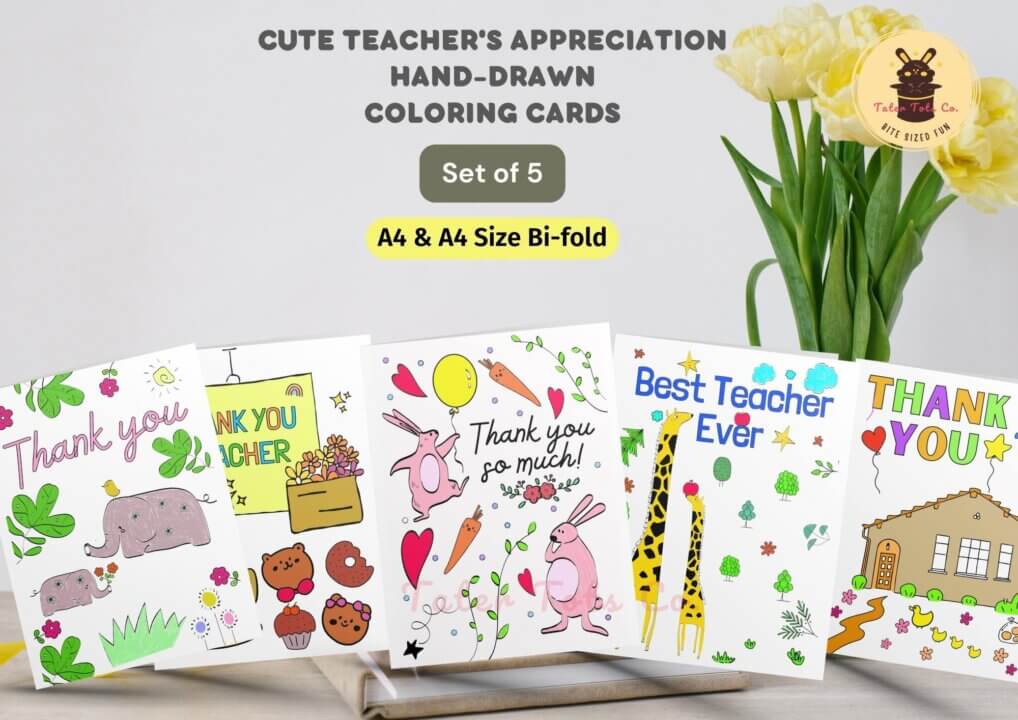 teachers day coloring cards pages cute animal doodles instant download 001