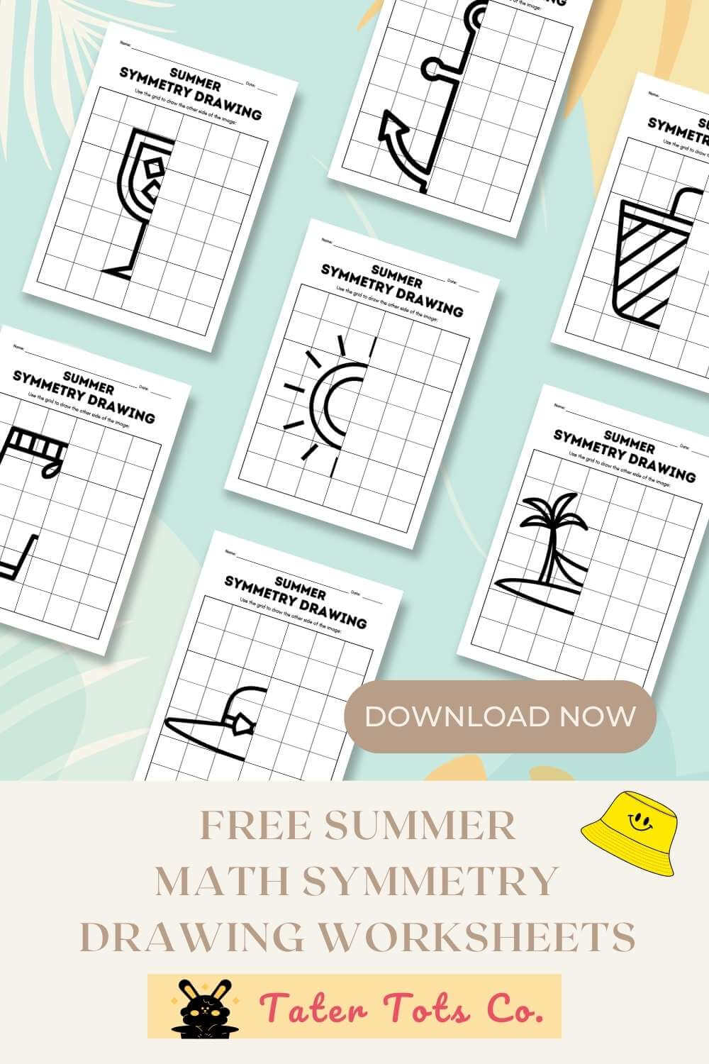 Free Printable Summer Symmetry Math Drawing Worksheets 001