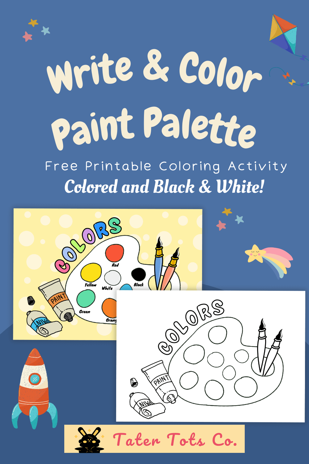 Learn Colors with our Free Printable Write and Color Paint Palette Activity for Preschoolers 001