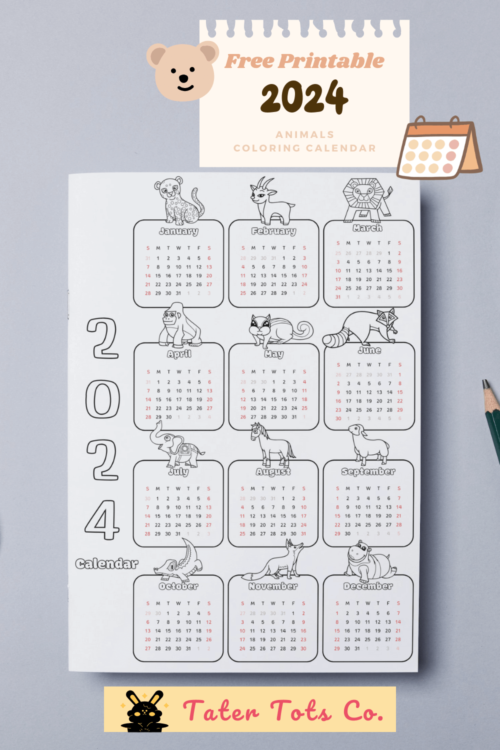 Free Printable 2024 coloring Calendar for Kids and the Benefits for Young Minds 001