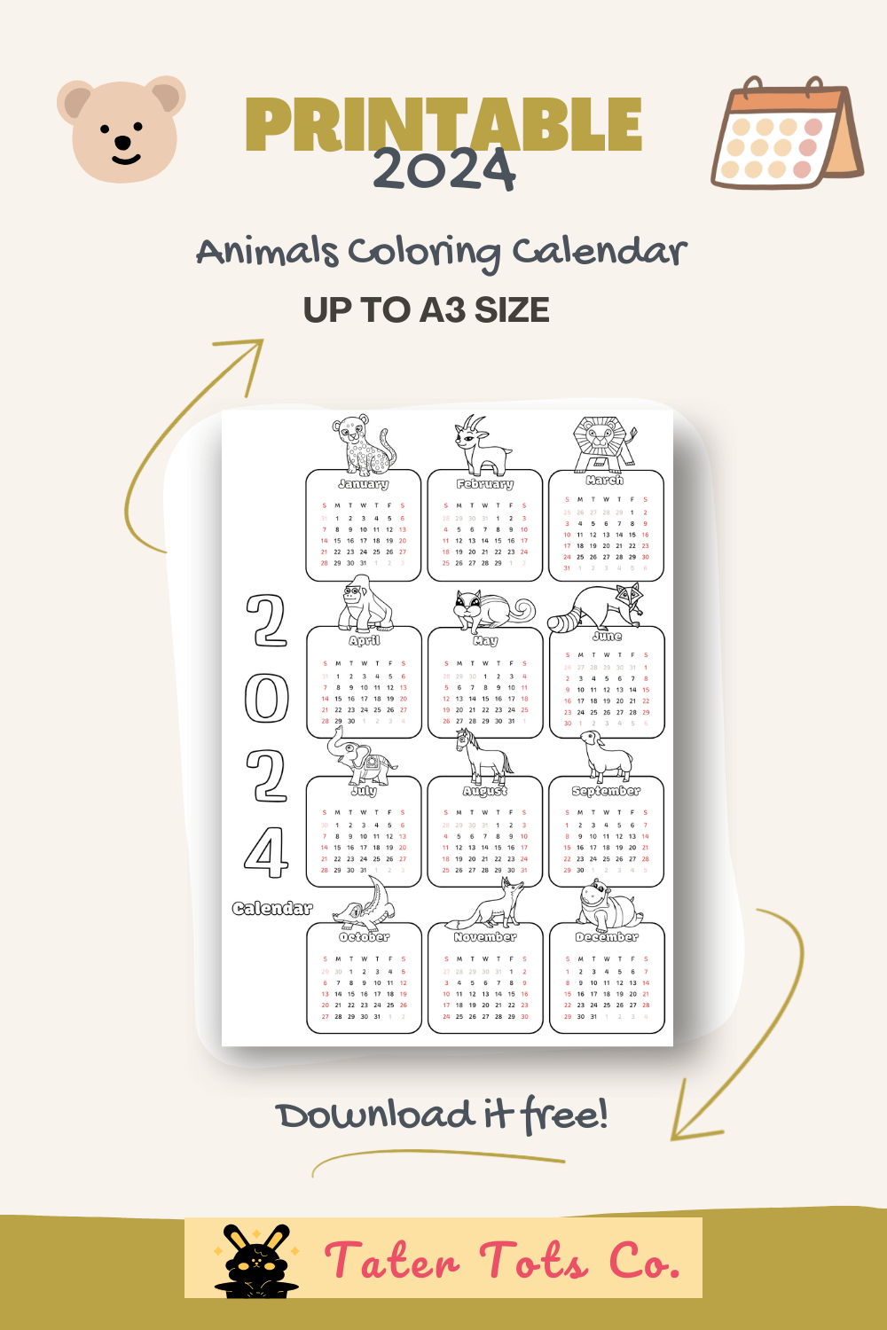 Free Printable 2024 coloring Calendar for Kids and the Benefits for Young Minds 002