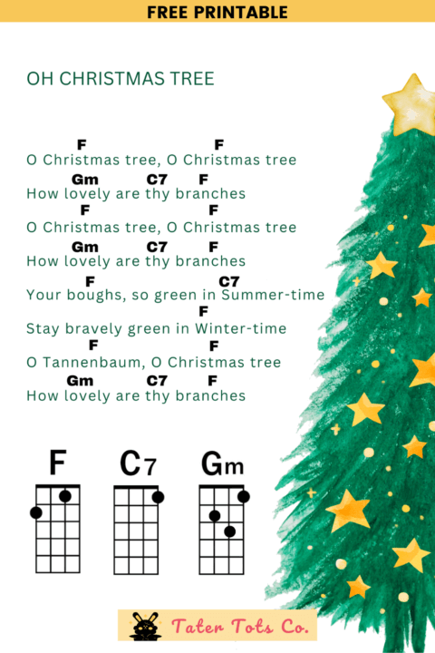 Free Printable Christmas Ukulele Chord Sheet for Oh Christmas tree 001