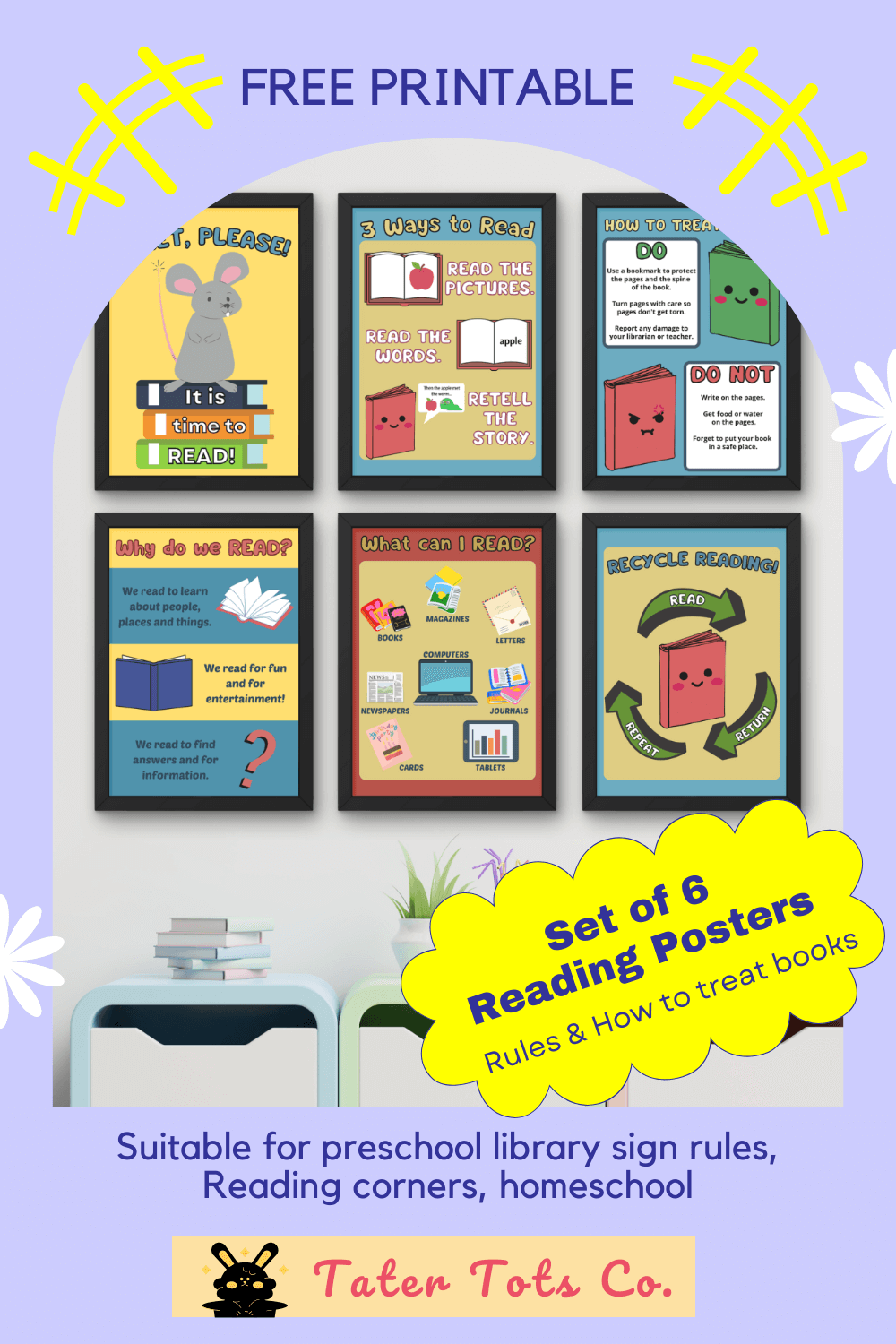 Transform Your Reading Space with a Free Set of 6 Preschool Reading Posters 001