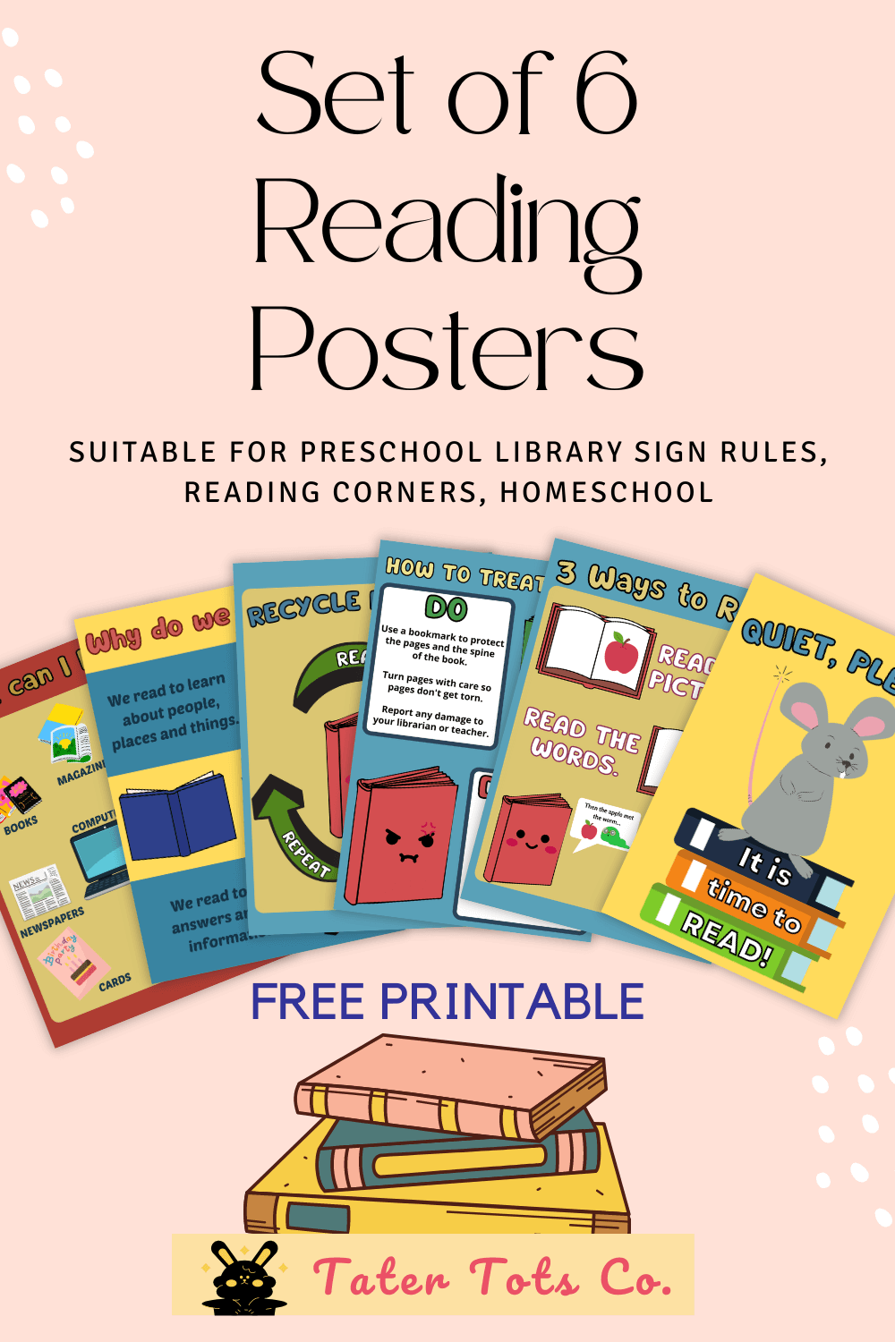 Transform Your Reading Space with a Free Printable  Set of 6 Preschool Reading Posters
