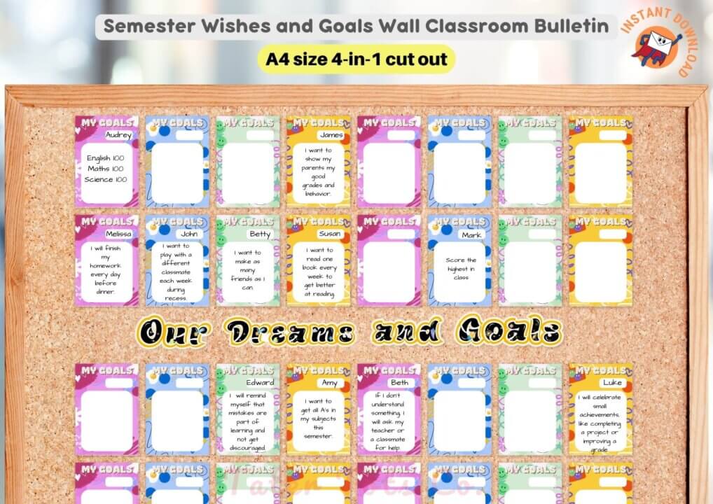 Printable Semester Wishes and Goals Wall Bulletin Board Pack Instant Download PDF for Classroom 001